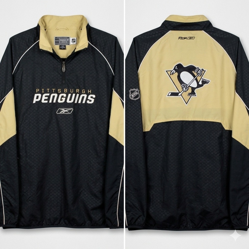 Reebok Pittsburgh Penguins NHL Center Ice‎ Quarter Zip Windbreaker Jacket Large